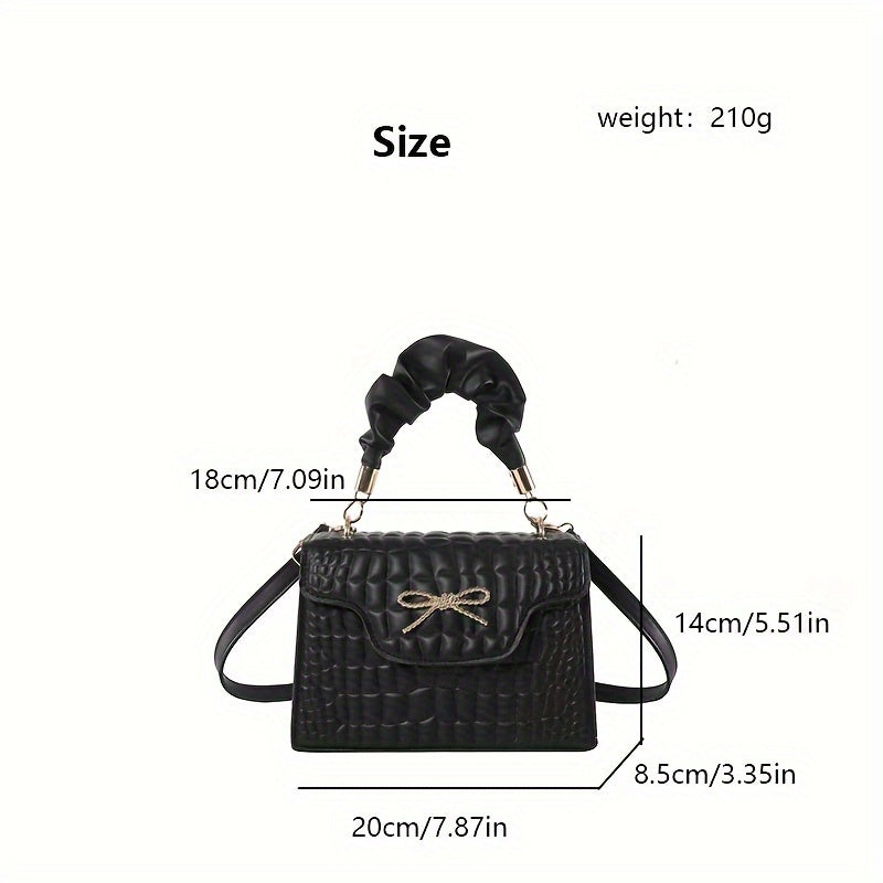 Vibrant Retro Crocodile Pattern Chic Shoulder Bag - Compact, Versatile, Fashionable, Everyday Wear with Bowknot Detail, Casual Street Style, and Chic Design - Perfect for Women's Daily Use